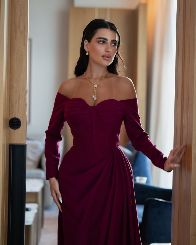 فستان سهرة الخامه كريب اندونيسي الطول 60