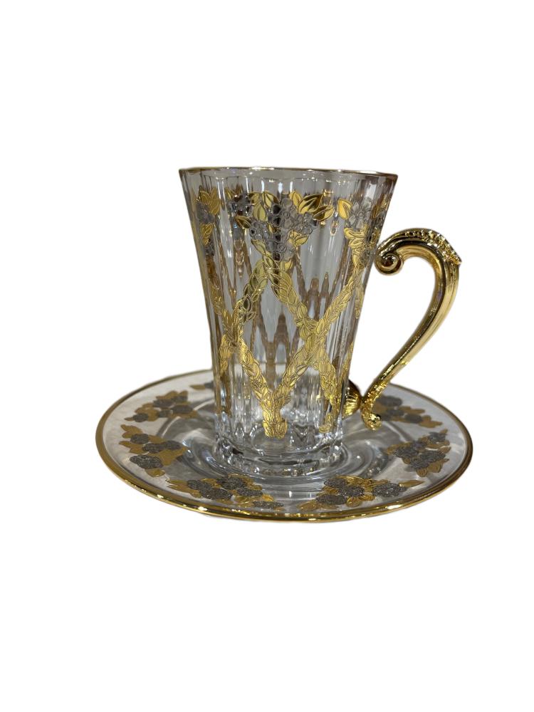 Turkish-made laser tea cups with plates (6 pieces)
