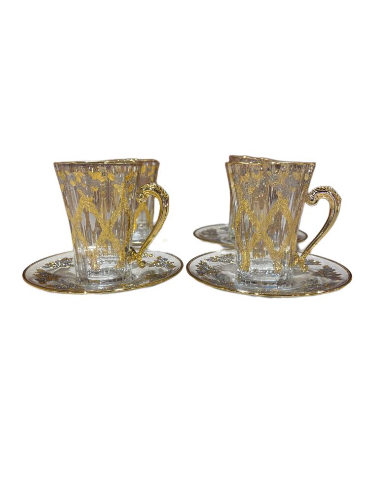 Turkish-made laser tea cups with plates (6 pieces)