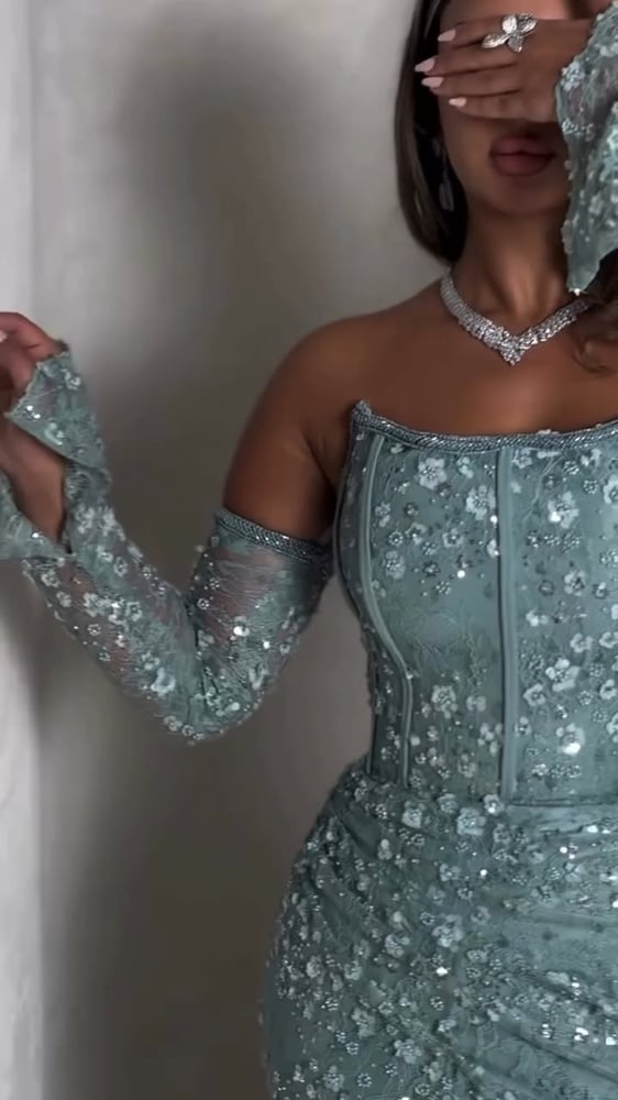 Sky blue evening dress