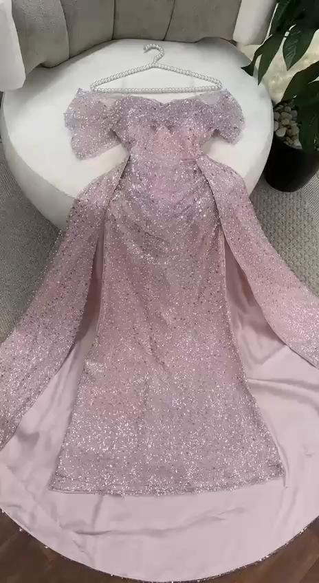 7690 Beaded dress flesh