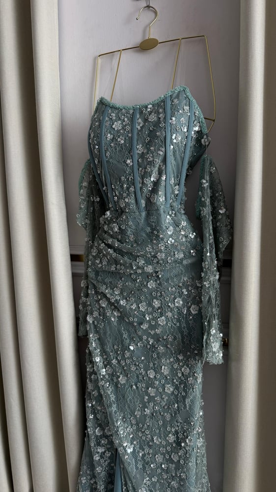 Sky blue evening dress
