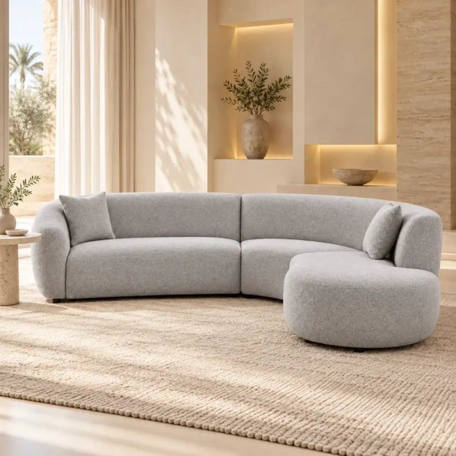 كنب زاوية ديڤانو كورڤو رمادي 3 قطع | LOX HOME