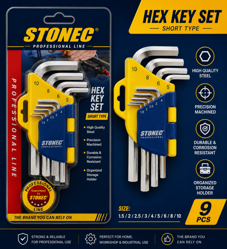 Allen Key Set  Short Type Hexagon  طقم ألنكي سداسي قصير- STONEC