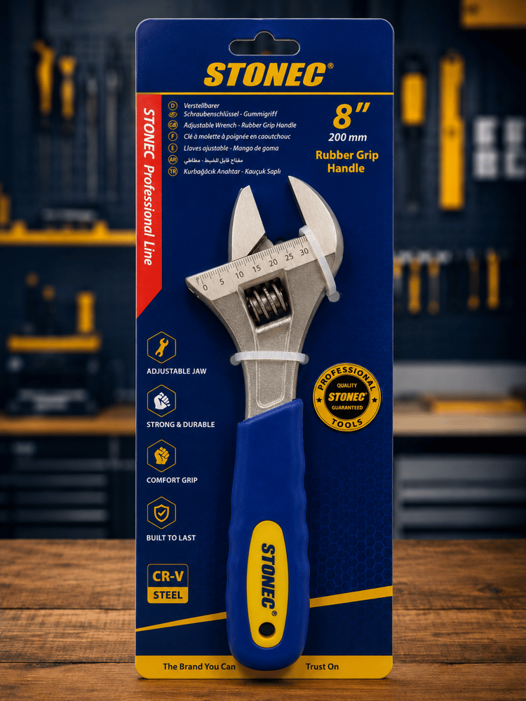 Adjustable Wrench 8" 200 MM  Rubber Grip Handle  مفتاح سانة د رر - STONEC