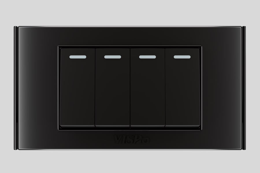 4 GANG 1 WAY SWITCH 2*4 BLACK V12 مفتاح رباعي اسود  - MAZALLA