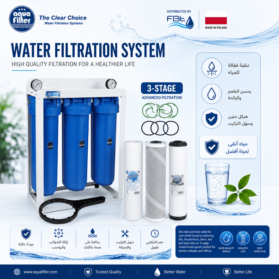 WATER FILTERATION SYSTEM BSP 20 BB BLUE 3 STAGES فلتر ماء 3 مراحل جامبو ازرق - AQUA FILTER