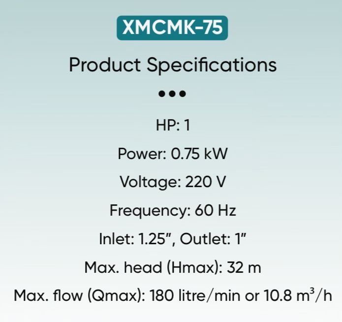 WATER PUMP 1 HP 220 V  XMCMK - 75  مضخة  - KANZO