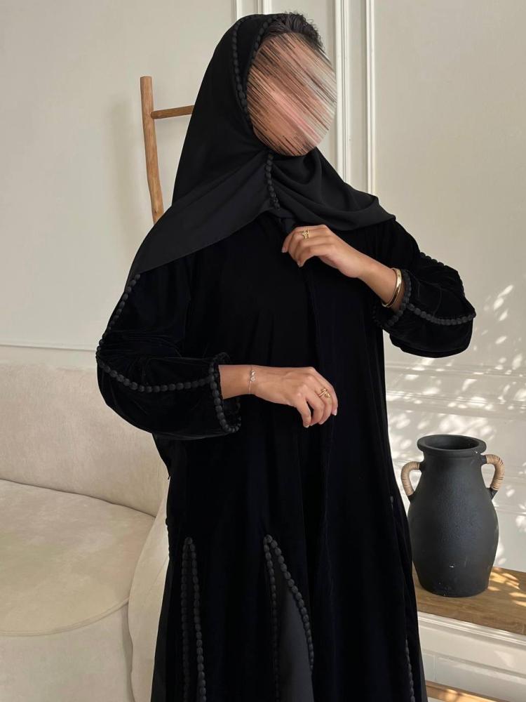 عباية نص كلوش مخمل وكريب صيفي بغيطان