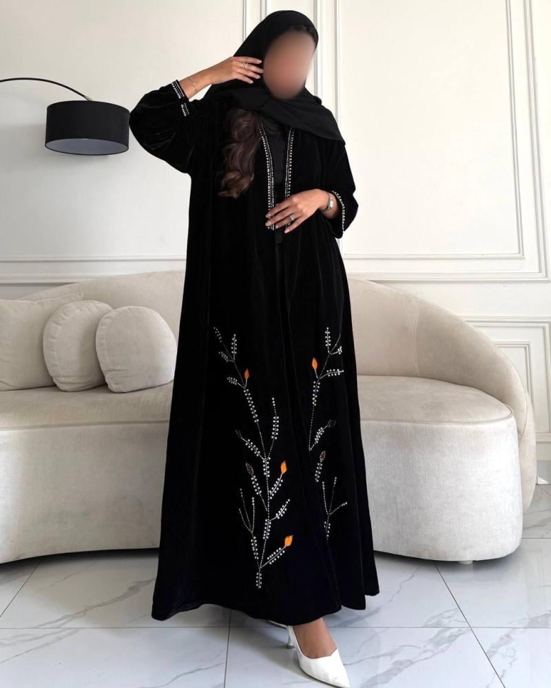 مخمل نص كلوش شك يدوي خرز ولؤلؤ