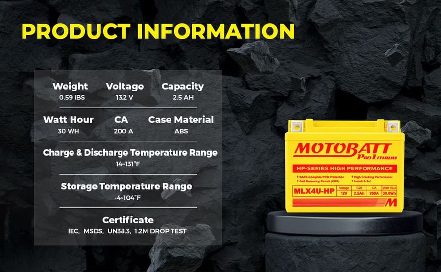MLX4U-HP Motobatt LifePo4 Lithium Battery
