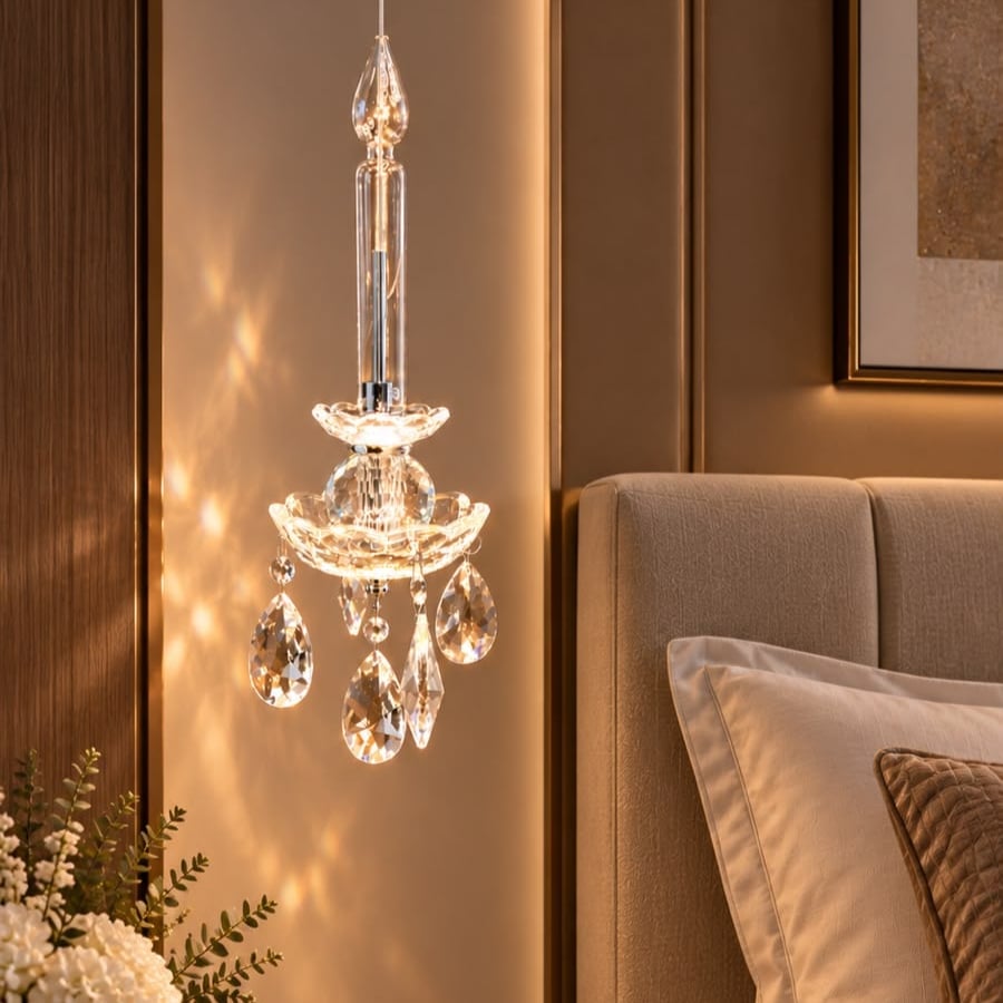 إضاءة معلقة زجاج وكريستال بتصميم شمعة LED – طول 40 سم