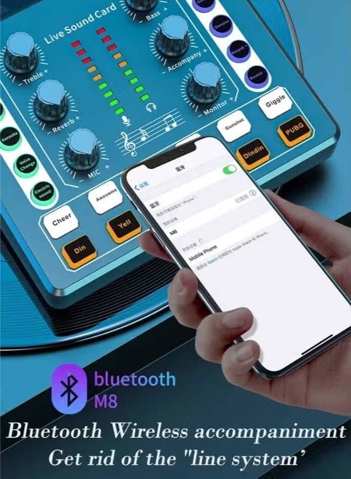 بطاقة صوت M8 Live مزودة بشريحة معالجة الإشارات الرقمية (DSP) واثني عشر صوتًا محيطيًا وأربعة أنواع من تغييرات الصوت. مثالية للبث المباشر، وخلاط الدي جي، وتسجيل الموسيقى، والجيتارات، وتطبيقات TikTok وFacebook وYouTube، بالإضافة إلى منفذ USB وبلوتوث. اللون أ
