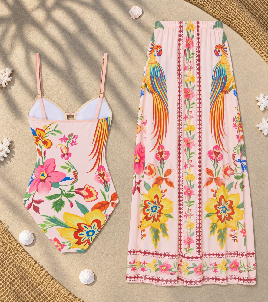 One-piece Pink Bird with Skirt