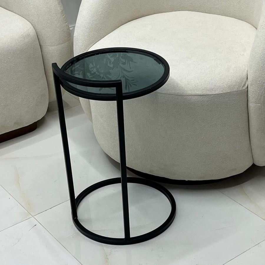 طاوله خدمه حديد اسود  سطح زجاج اسود