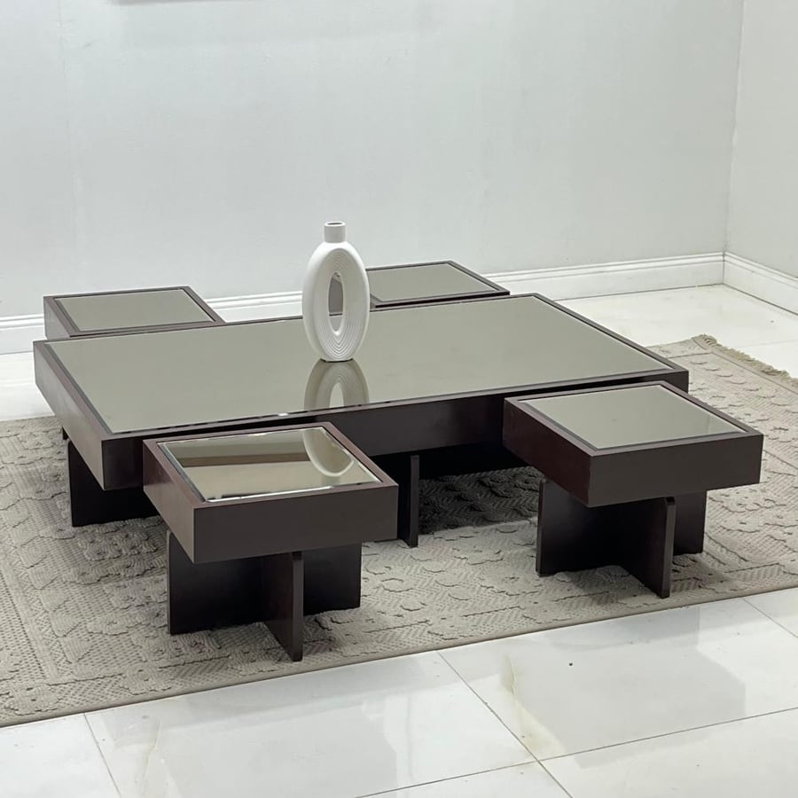 طقم طاولات بني سطح زجاج