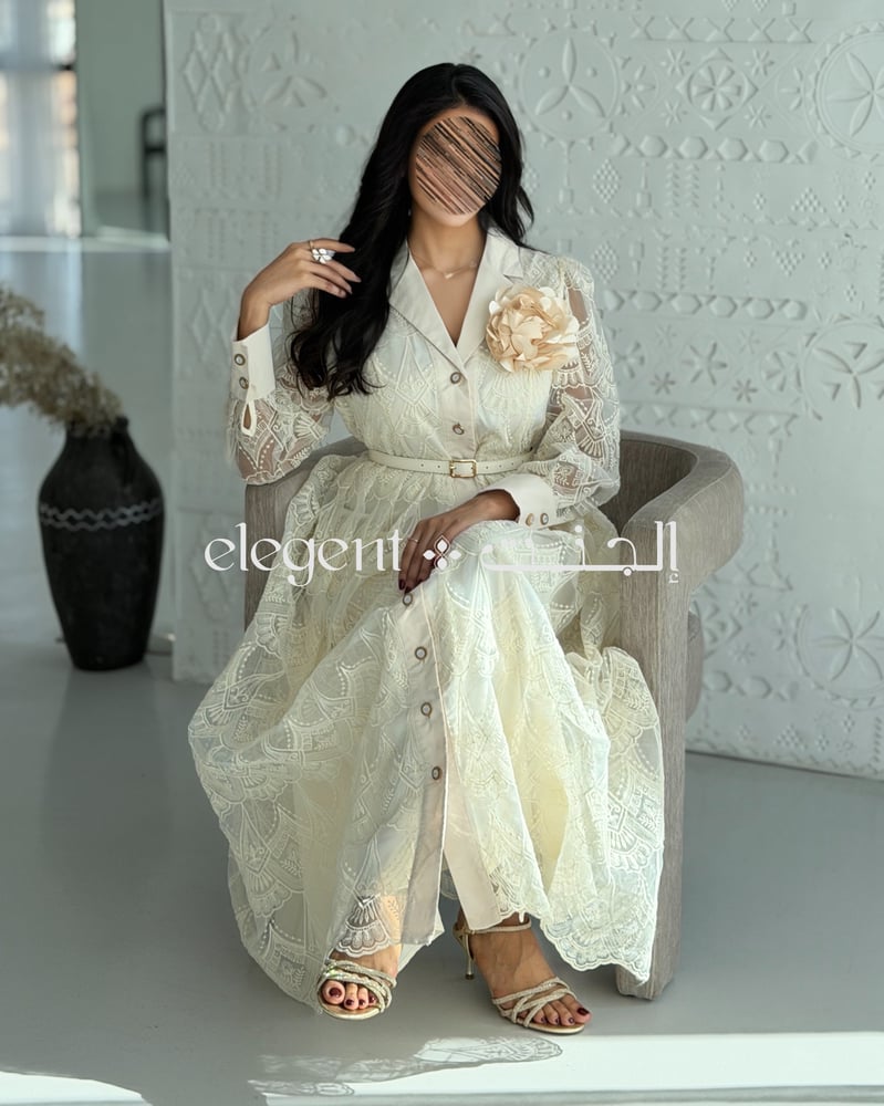 فستان سكري أنيق بأكمام طويلة مطرزة