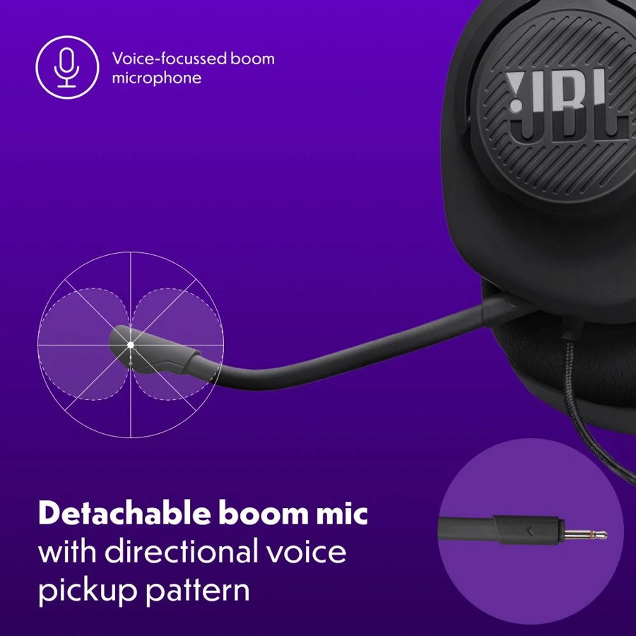 JBL Quantum 100M2 gaming headset with removable microphone and mute option - black