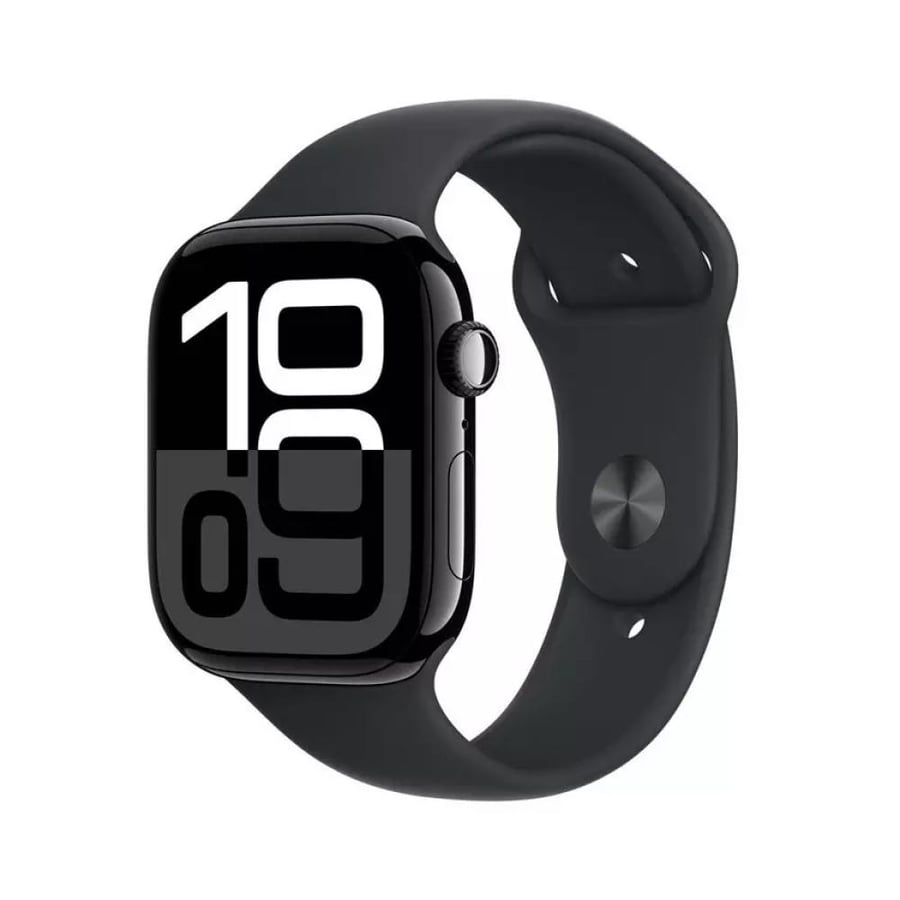 Apple - 10th generation watch, 46 mm, black aluminum cover, black sports strap, medium/large