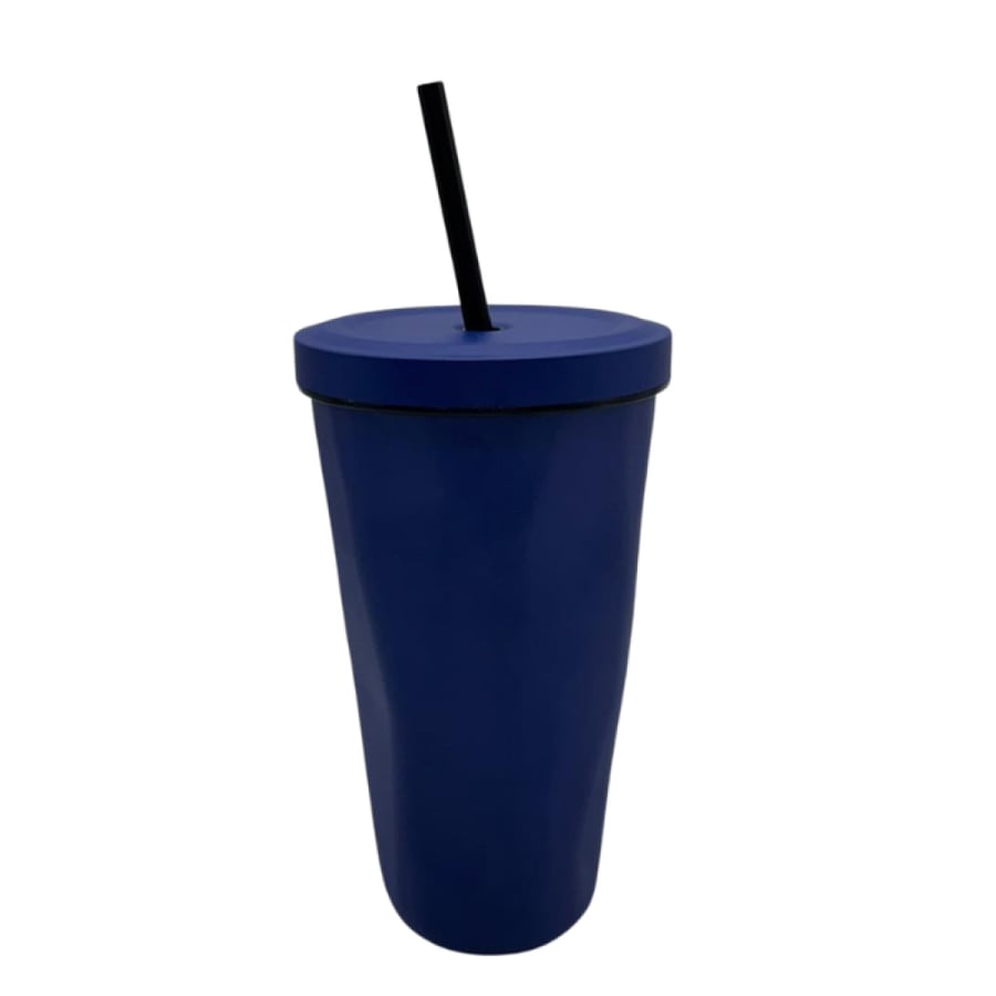 Stainless steel drink cup with "sucking tube" blue color