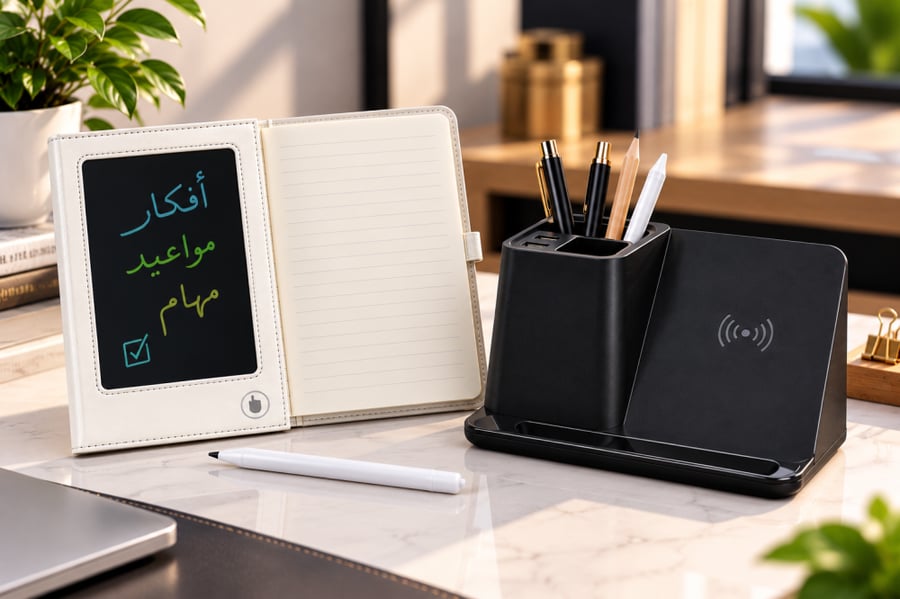 باقة المكتب الذكي – مفكرة إلكترونية مع منظم وشاحن لاسلكي