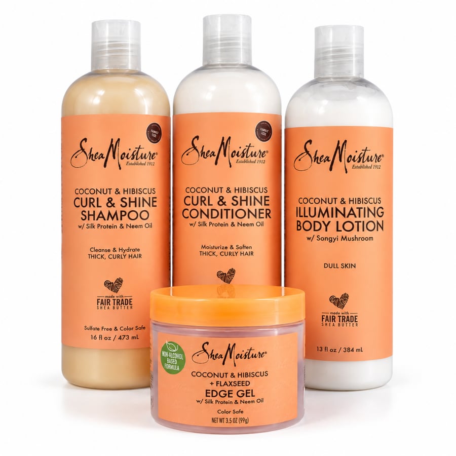 بكج SheaMoisture Coconut & Hibiscus | روتين الشعر والجسم 4 قطع