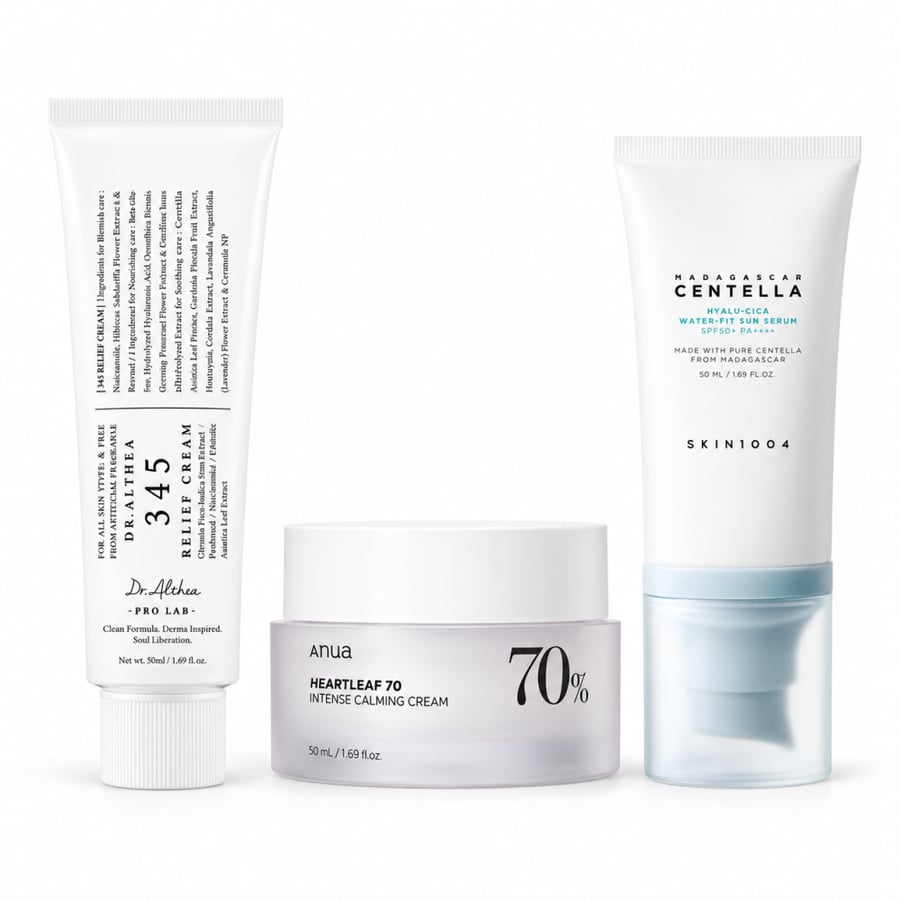 بكج تهدئة البشرة ودعم الحاجز | Dr. Althea 345 + Anua Heartleaf + SKIN1004 SPF50