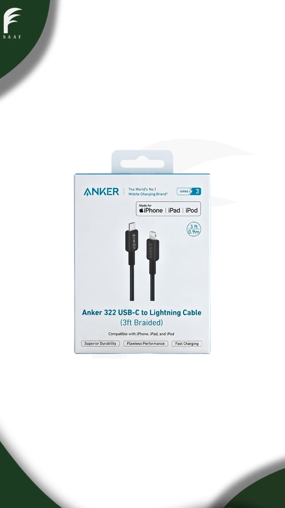 كيبل 322 USB-C إلى لايتنينغ (مضفر – 3 أقدام) - انكر