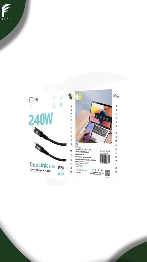 كيبل شاحن  2M DOULLINK  240W Type C To C - ناين