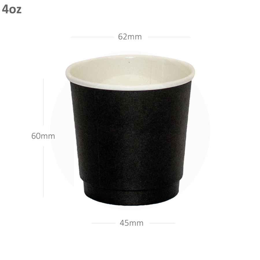 Black - 4oz Double Wall White Paper Cup 500/ctn