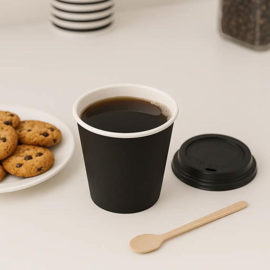 كوب قهوة 4 اونص اسود ورق ابيض طبقة واحدة 1000 حبة