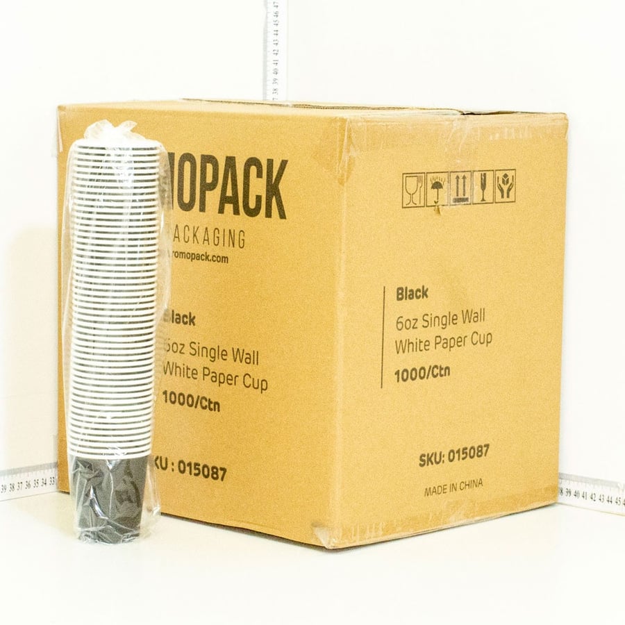 Black - 6oz Single Wall White Paper Cup 1000/ctn