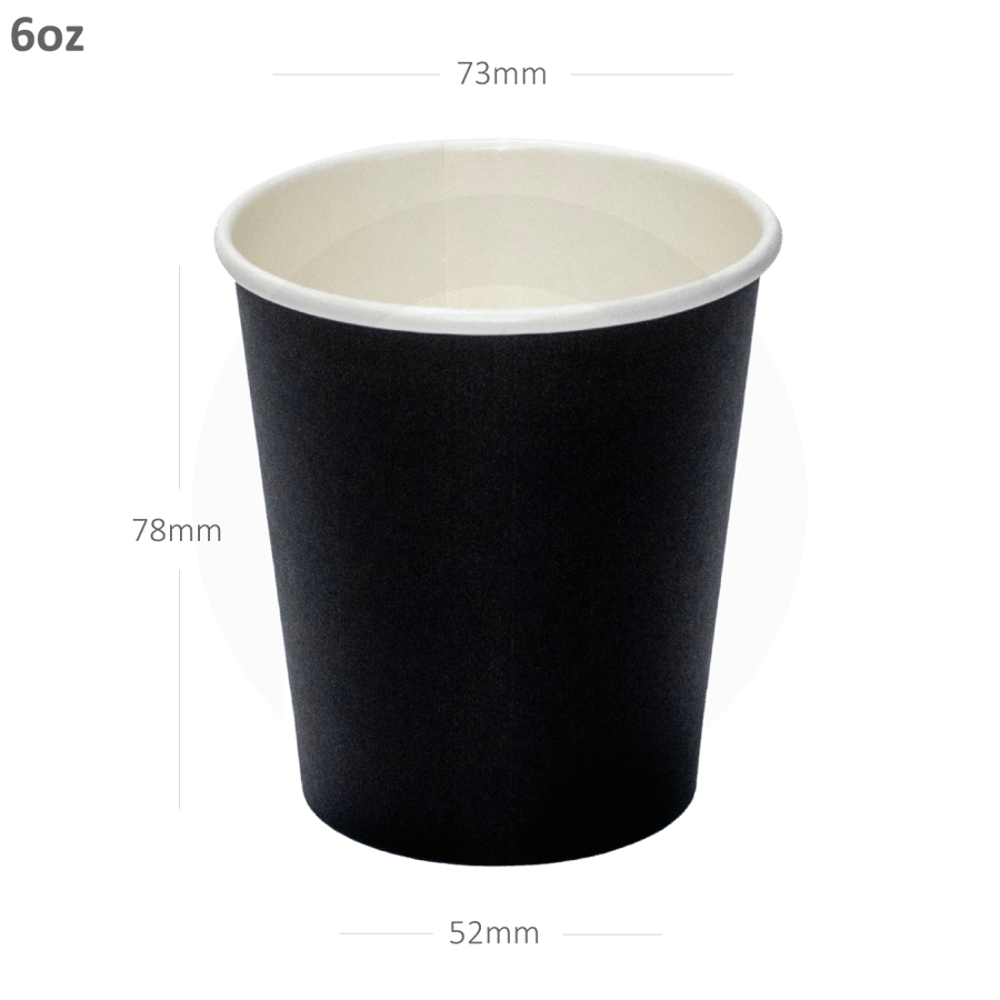 Black - 6oz Single Wall White Paper Cup 1000/ctn