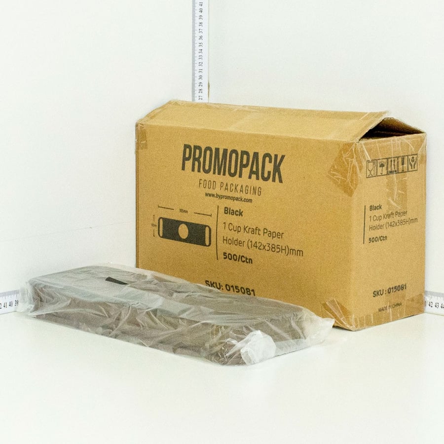 Black - 1 Cup Kraft Paper Holder 14×39cm 500/ctn