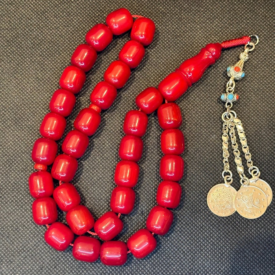 German فاتوران prayer beads, cherry color, Karkoush silver