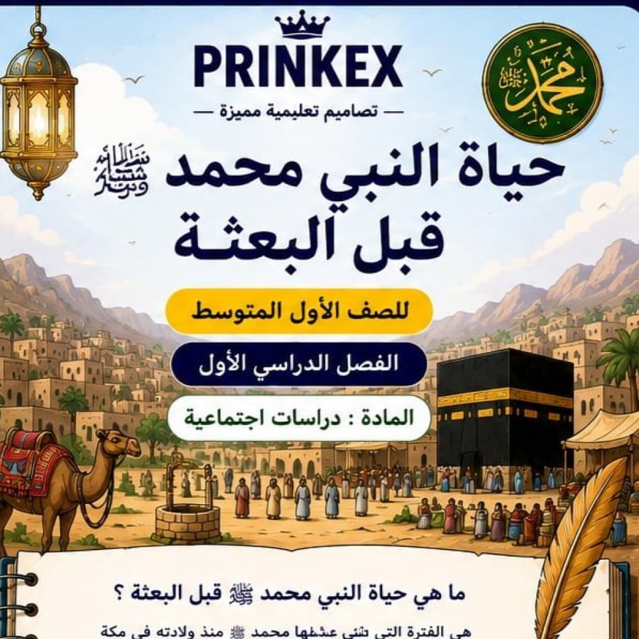 مطوية حياة النبي فبل البعثة  الصف الاول متوسط مادة دراسات اجنماعية الفصل الدراسي الاول جاهزة للطباعة