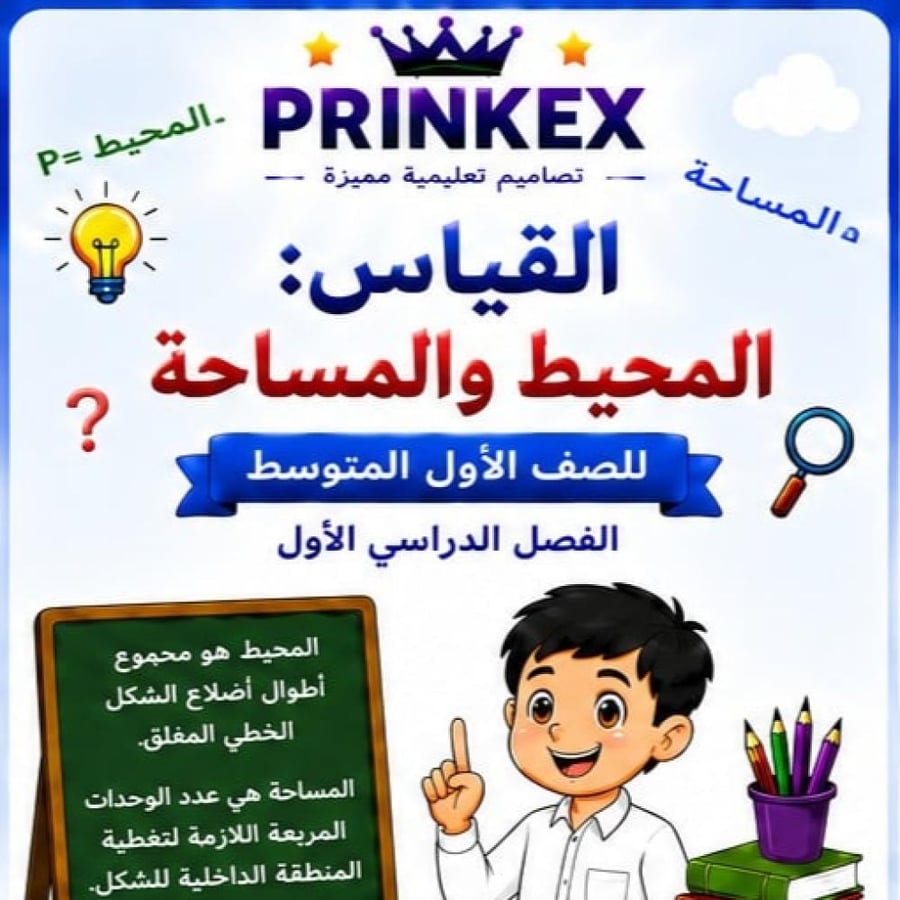 مطوية القياس المحيط والمساحة  الصف الاول متوسط مادة الرياضيات الفصل الدراسي الاول جاهزة للطباعة