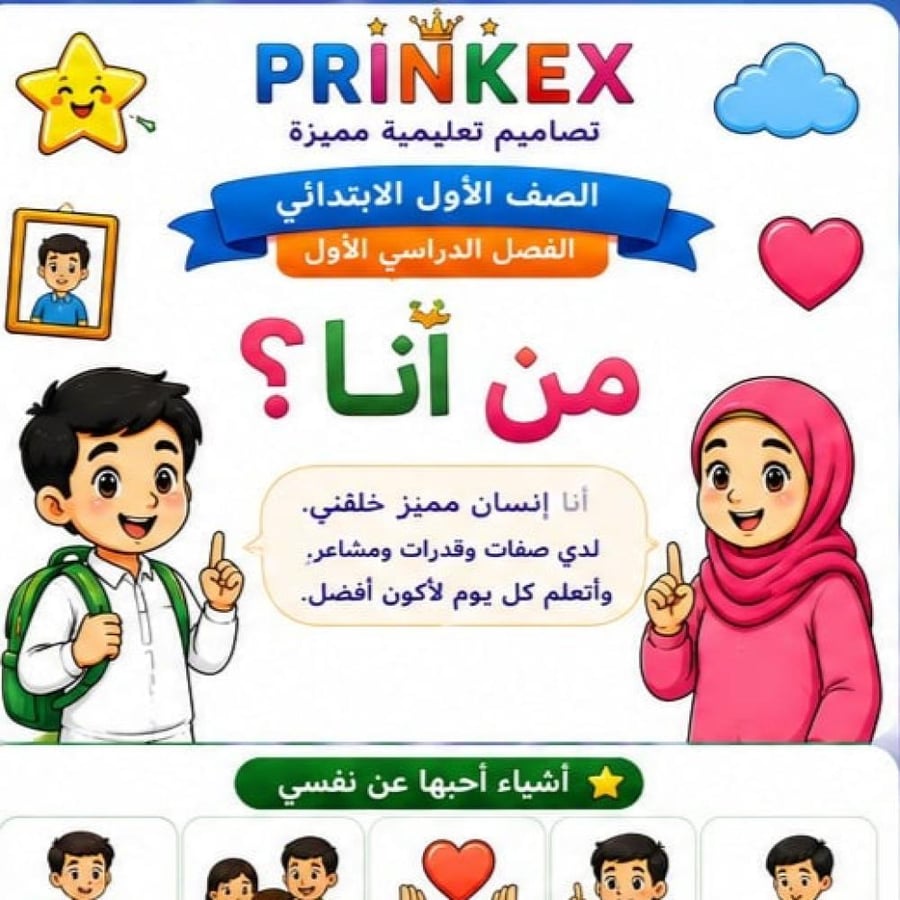مطوية  من انا الصف الاول ابتدائي مادة المهارات الحياتية الفصل الدراسي الاول  جاهزة للطباعة