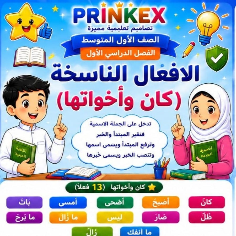مطوية الافعال الناسخة  الصف الاول متوسط مادة لغتي الفصل الدراسي الاول  جاهزة للطباعة