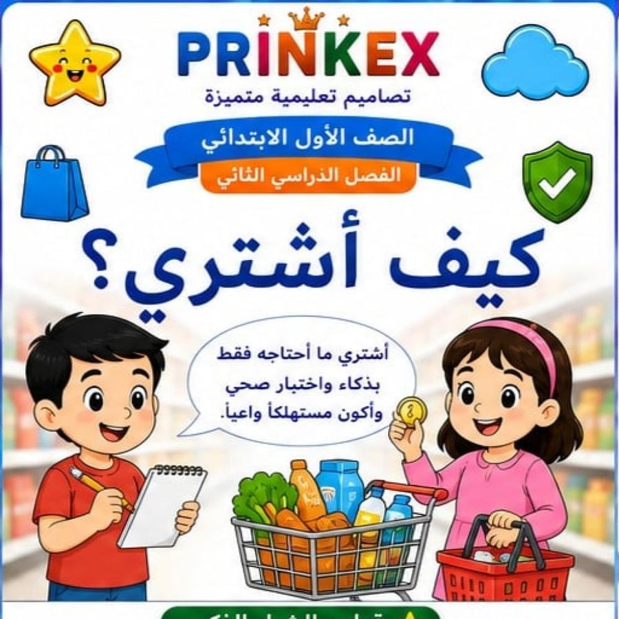 مطوية كيف اشتري ؟ الصف الاول ابتدائي مادة المهارات الحياتية الفصل الدراسي الثاني  جاهزة للطباعة