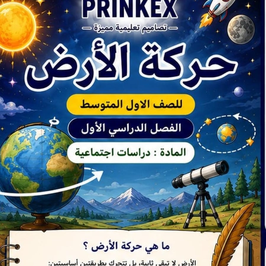 مطوية حركة الارض  الصف الاول متوسط مادة دراسات اجنماعية الفصل الدراسي الاول جاهزة للطباعة