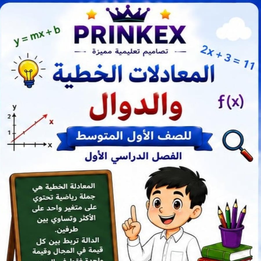 مطوية المعادلات الخطية والدوال  الصف الاول متوسط مادة الرياضيات الفصل الدراسي الاول جاهزة للطباعة