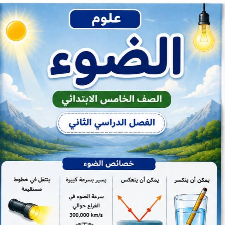 مطوية الضوء الصف الخامس ابتدائي  مادة العلوم الفصل الدراسي الثاني