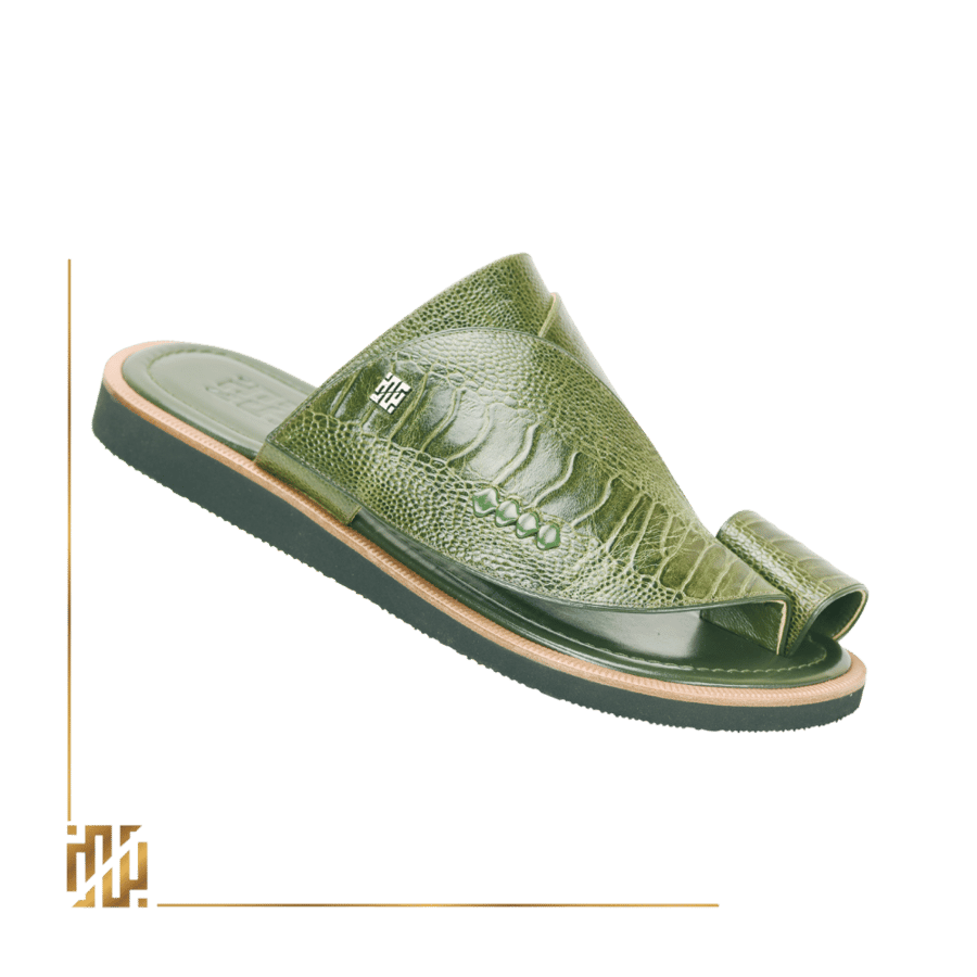 Shoe in the style of ostrich leg in olive color