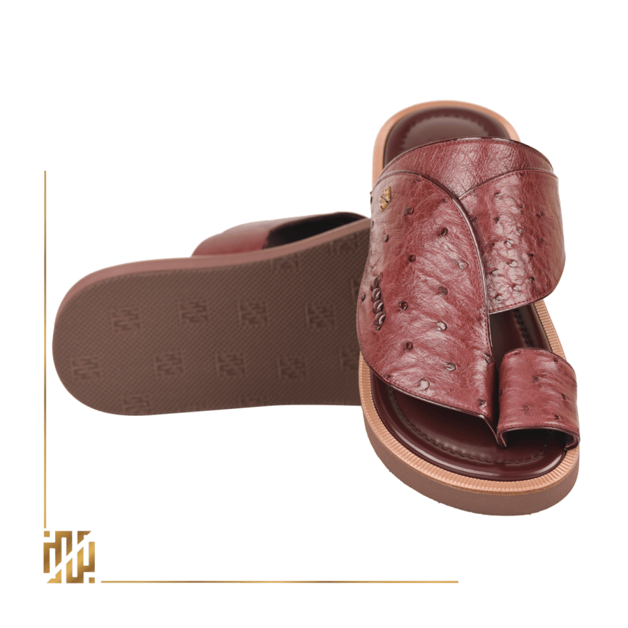 An ostrich leather shoe in maroon color