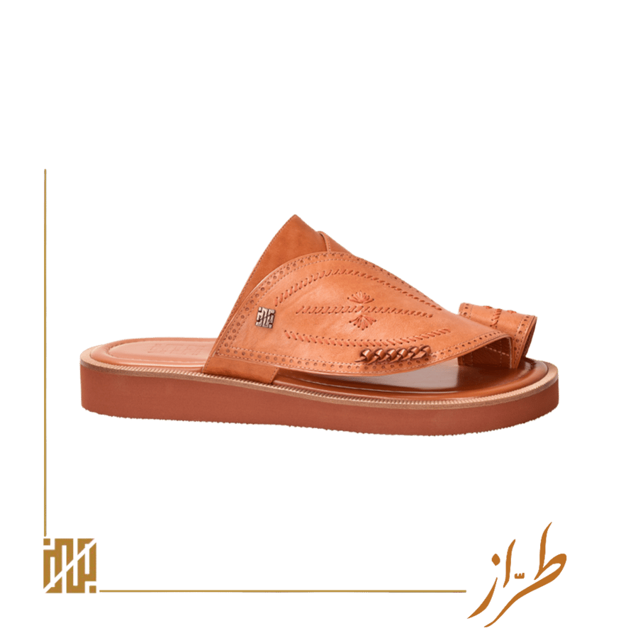 A embroidery shoe made of goat leather in terracotta color