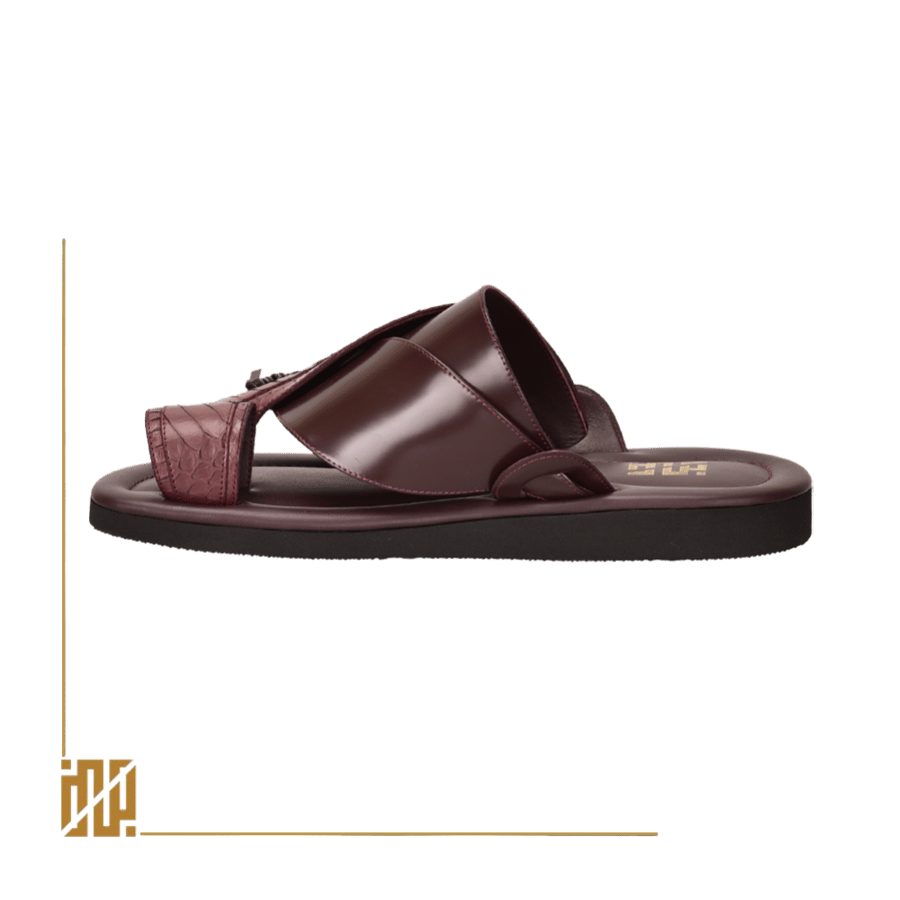 Loden shoe made of snake belly leather in maroon color
