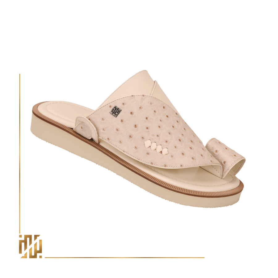 A shoe in the style of ostrich leather in beige color