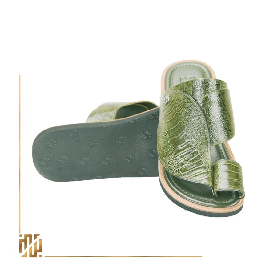 Shoe in the style of ostrich leg in olive color