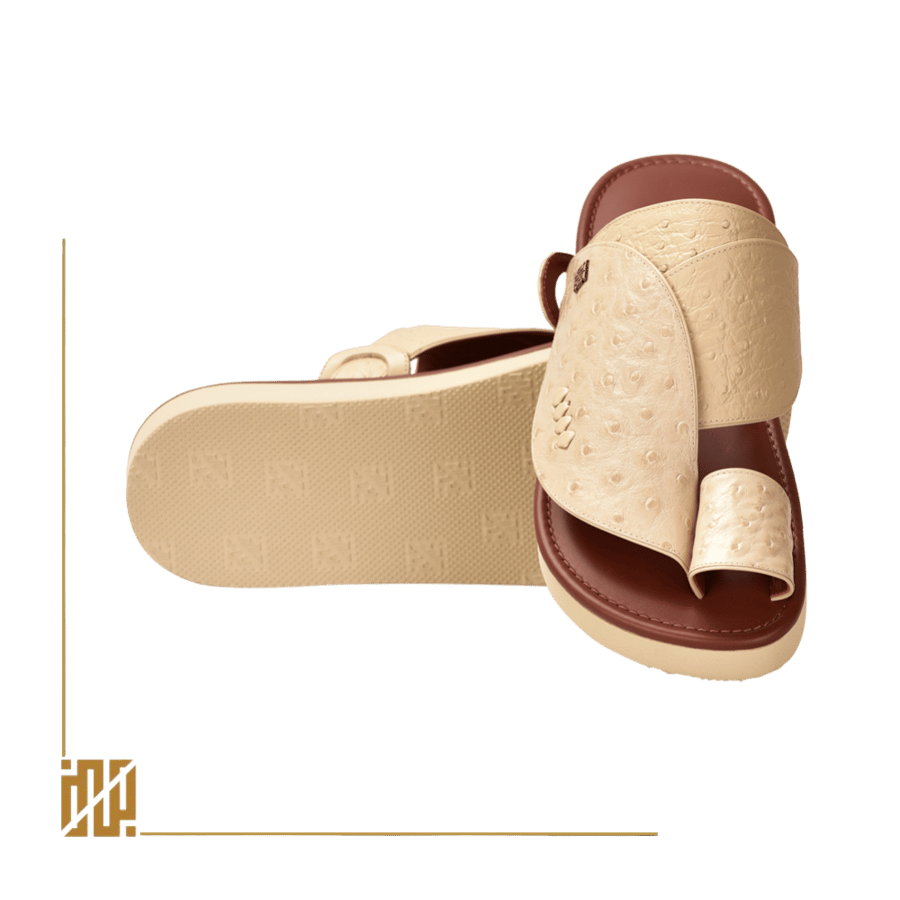 A shoe in the style of ostrich leather in beige color
